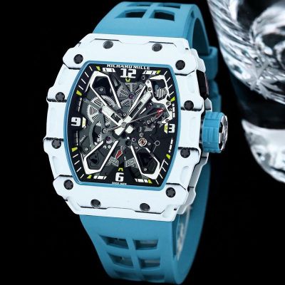 RICHARD MILLE Skull Replica RM35-03  White Quartz Fiber Blue Rubber Strap Watch richard mille skull watch